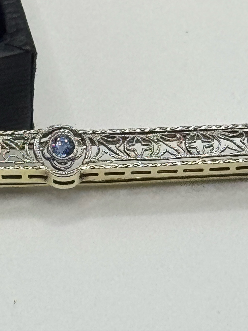 Vintage Platinum & 14k Gold Sapphire Art Deco Stick Pin Brooch - Picture 10 of 12